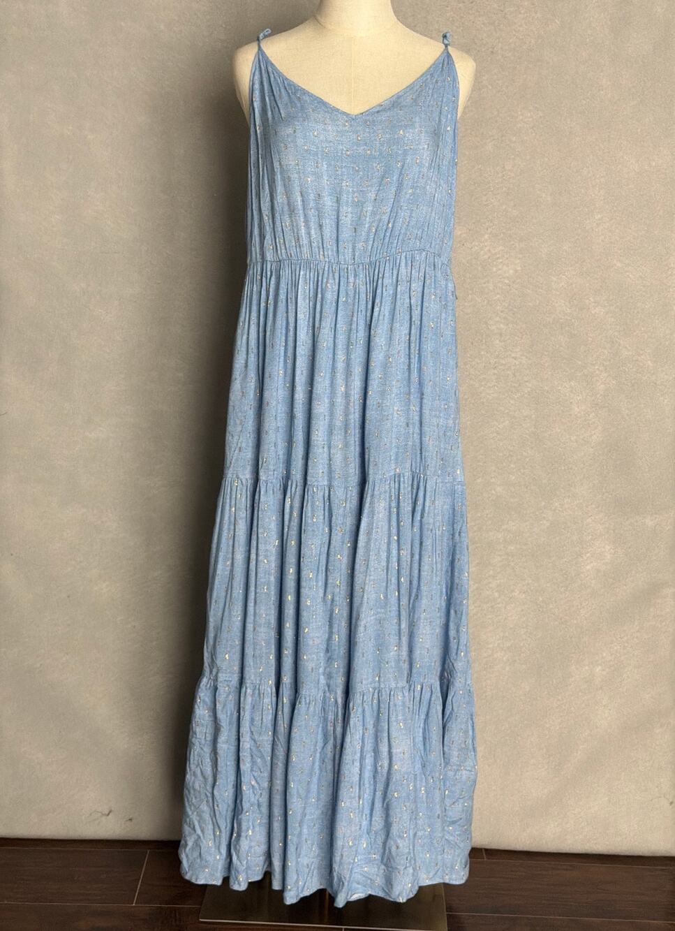 MSK Tiered Maxi Dress Sleeveless V-Neck in Ultra Marine Women's Large (FLAW) NEW